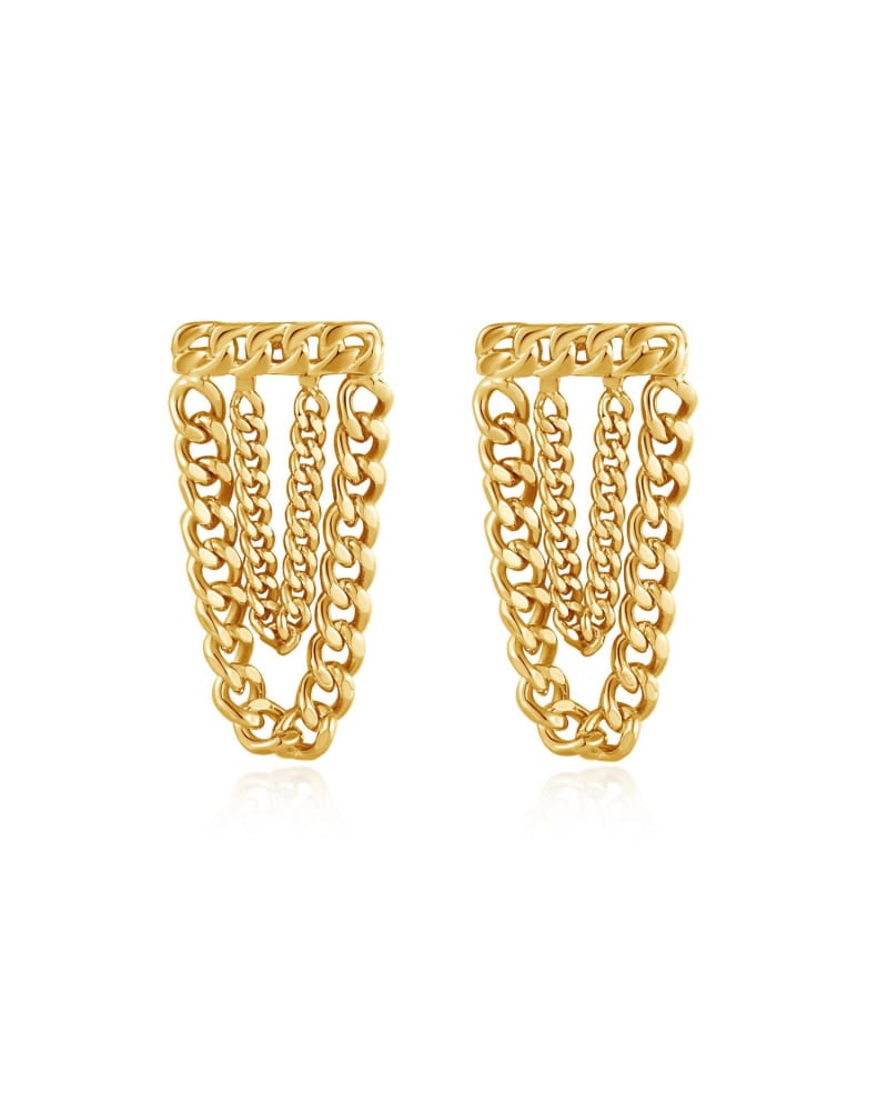 Front of a size O/S The Louis Chain Studs in Gold in Gold by LUV AJ. | dia_product_style_image_id:331444